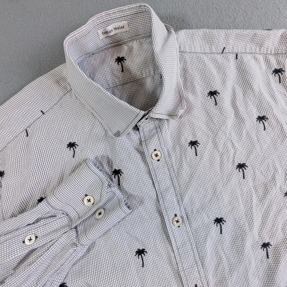 Tomas Maier Button Down Shirt Mens Large Palm Tree Micro Check‎